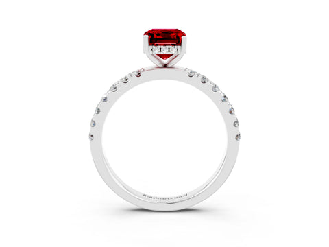 White gold Emerald Cut Ruby Pave Band Solitaire Ring with Four-Prong Setting_27
