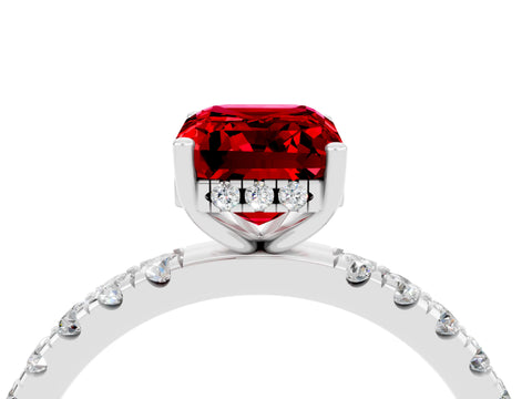 White gold Emerald Cut Ruby Pave Band Solitaire Ring with Four-Prong Setting_28