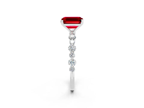 White gold Emerald Cut Ruby Prong Set Engagement Ring with Pavé Band_2