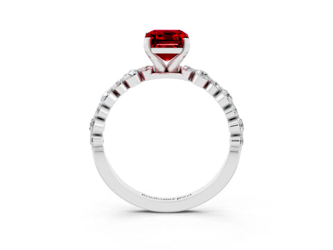 White gold Emerald Cut Ruby Prong Set Engagement Ring with Pavé Band_3