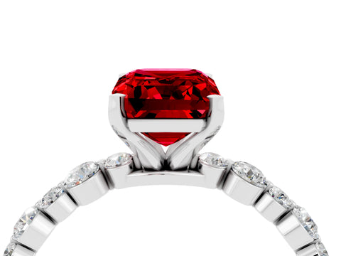 White gold Emerald Cut Ruby Prong Set Engagement Ring with Pavé Band_4