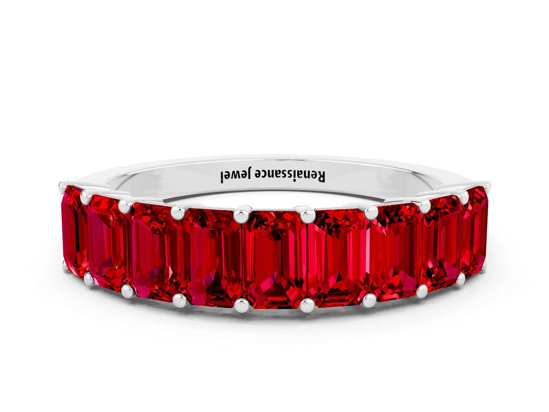 White gold Emerald Cut Ruby Prong-Set Eternity Band_6