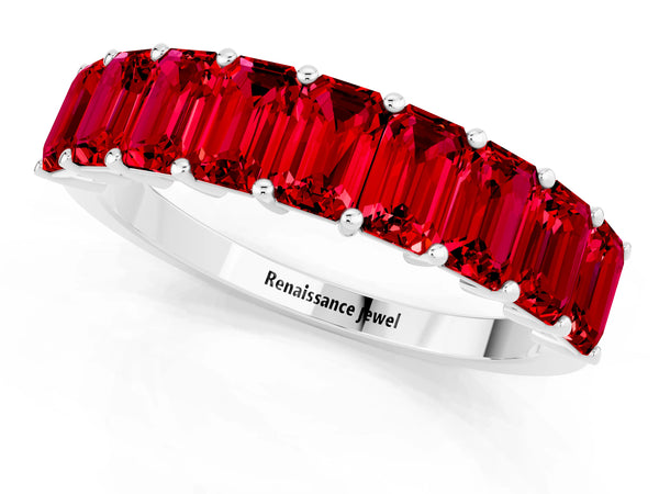 Silver Emerald Cut Ruby Prong-Set Eternity Band