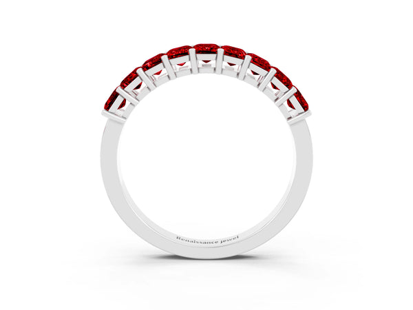 Platinum Emerald Cut Ruby Prong-Set Eternity Band