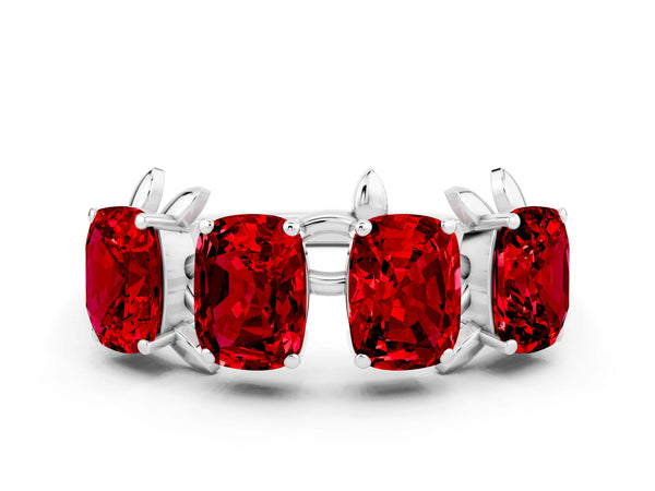 Silver Emerald Cut Ruby Prong-Set Half Eternity Band