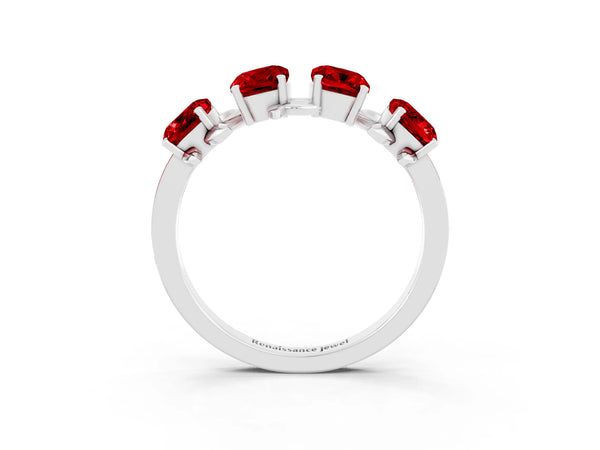 Silver Emerald Cut Ruby Prong-Set Half Eternity Band