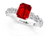 White gold Emerald Cut Ruby Prong Setting with Side Stones on a Pave Band_1