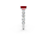 White gold Emerald Cut Ruby Prong Setting with Side Stones on a Pave Band_2