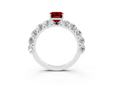 White gold Emerald Cut Ruby Prong Setting with Side Stones on a Pave Band_3