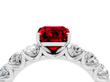 White gold Emerald Cut Ruby Prong Setting with Side Stones on a Pave Band_4