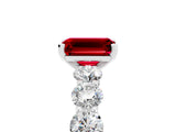 White gold Emerald Cut Ruby Prong Setting with Side Stones on a Pave Band_5