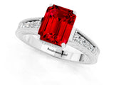 White gold Emerald Cut Ruby Ring with Milgrain Pavé Band and Four-Prong Setting_13