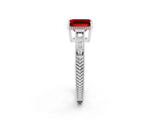 White gold Emerald Cut Ruby Ring with Milgrain Pavé Band and Four-Prong Setting_14