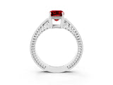 White gold Emerald Cut Ruby Ring with Milgrain Pavé Band and Four-Prong Setting_15