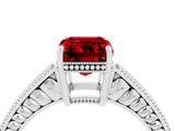 White gold Emerald Cut Ruby Ring with Milgrain Pavé Band and Four-Prong Setting_16