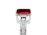 White gold Emerald Cut Ruby Ring with Milgrain Pavé Band and Four-Prong Setting_17
