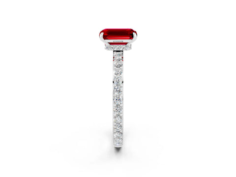 White gold Emerald Cut Ruby Ring with Pavé Band and Four-Prong Setting_2