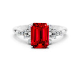 White gold Emerald Cut Ruby Ring with Side Stones and Four-Prong Setting_36