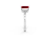 White gold Emerald Cut Ruby Ring with Side Stones and Four-Prong Setting_38