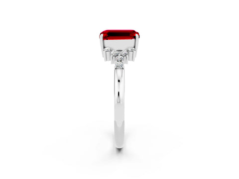White gold Emerald Cut Ruby Ring with Side Stones and Four-Prong Setting_38