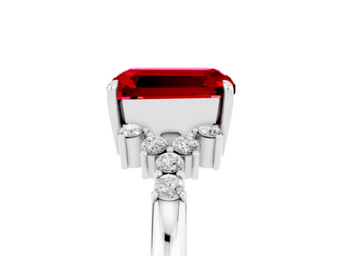 White gold Emerald Cut Ruby Ring with Side Stones and Four-Prong Setting_41