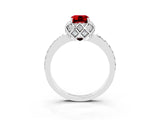 White gold Emerald Cut Ruby Scalloped Halo Engagement Ring with Round Shared Prong Band_27