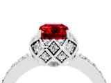 White gold Emerald Cut Ruby Scalloped Halo Engagement Ring with Round Shared Prong Band_28