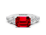 White gold Emerald Cut Ruby Scattered Round Accent Ring with Prong Setting_24