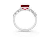 White gold Emerald Cut Ruby Scattered Round Accent Ring with Prong Setting_27