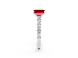 White gold Emerald Cut Ruby Side Stone Solitaire Ring with Round  and Four-Prong Setting_62