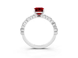 White gold Emerald Cut Ruby Side Stone Solitaire Ring with Round  and Four-Prong Setting_63