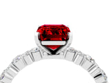 White gold Emerald Cut Ruby Side Stone Solitaire Ring with Round  and Four-Prong Setting_64