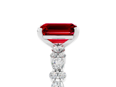 White gold Emerald Cut Ruby Side Stone Solitaire Ring with Round  and Four-Prong Setting_65