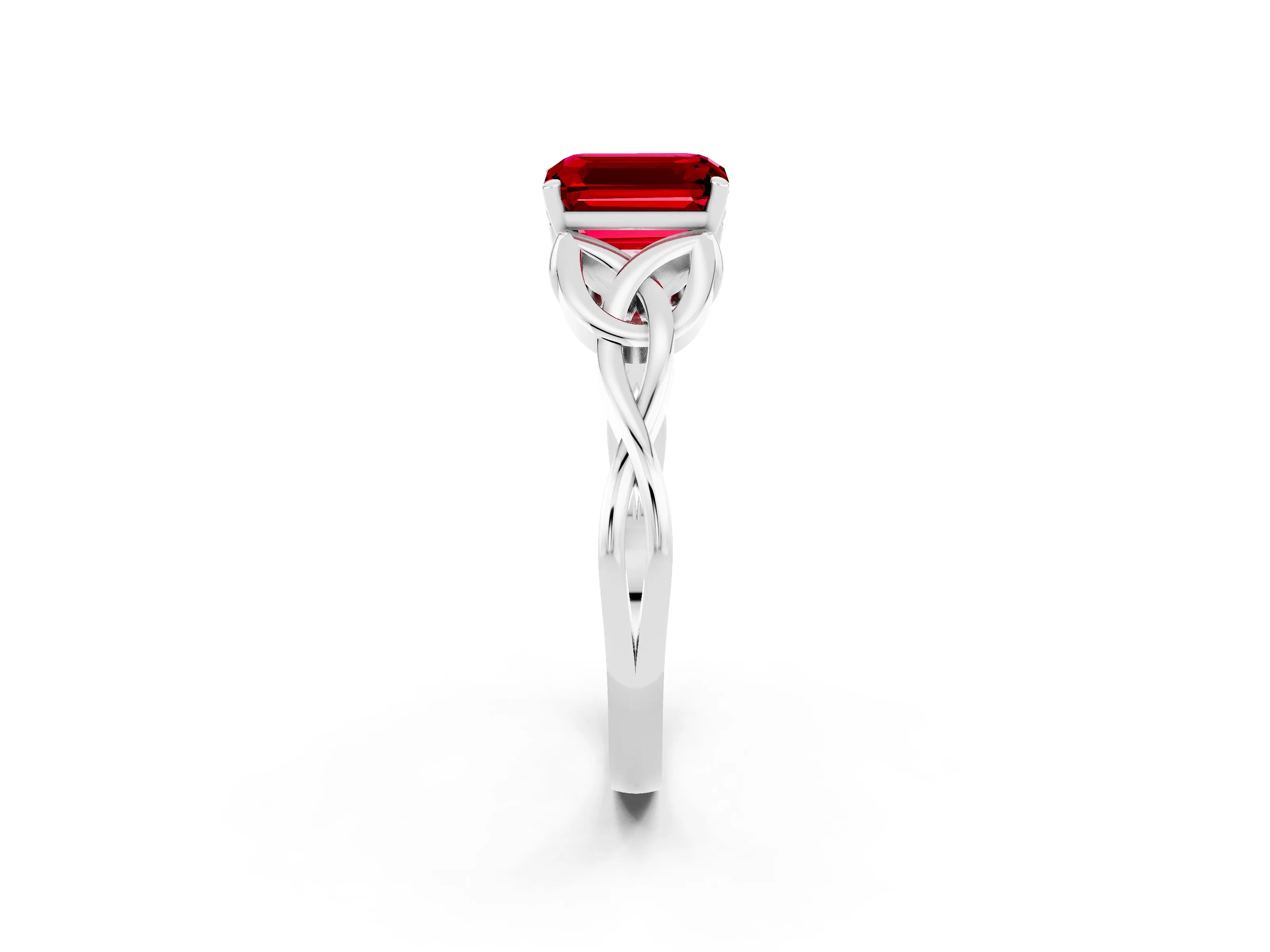 White gold Emerald Cut Ruby Solitaire Celtic Knot Ring with Four-Prong Setting_14