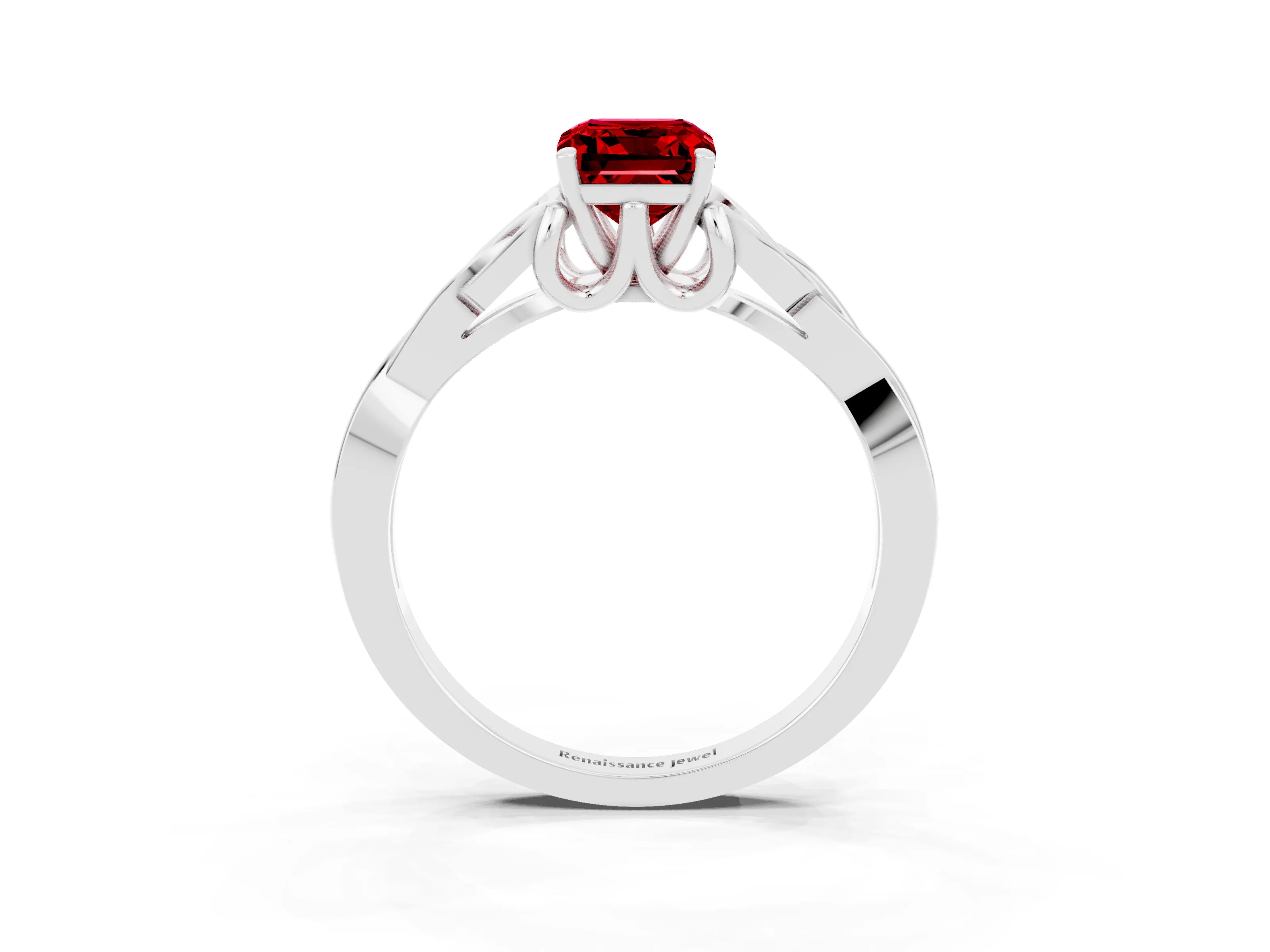 White gold Emerald Cut Ruby Solitaire Celtic Knot Ring with Four-Prong Setting_15