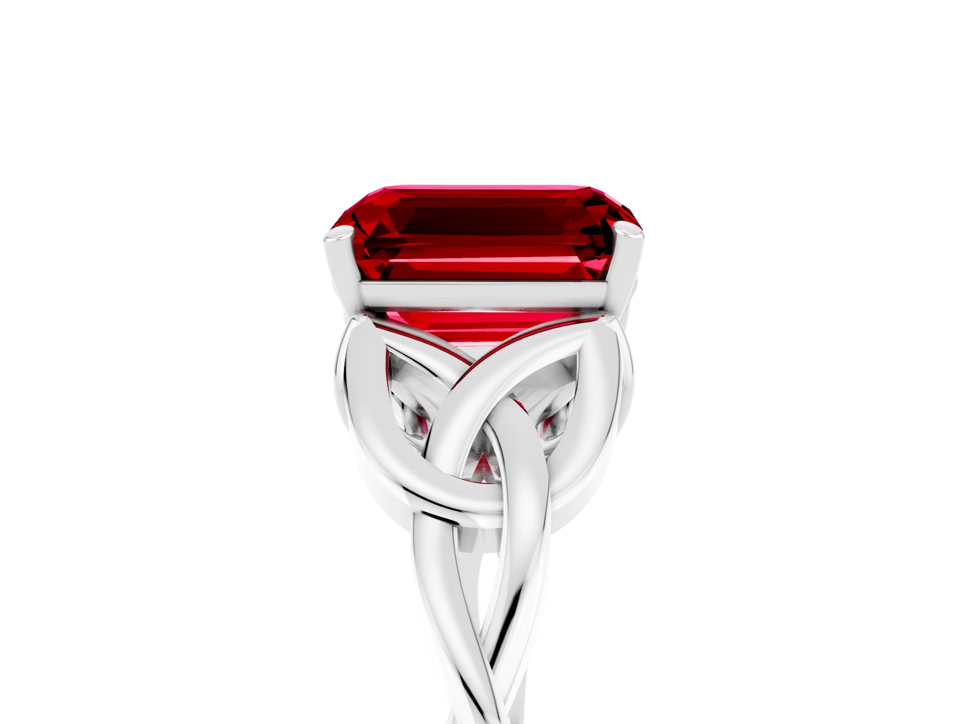 White gold Emerald Cut Ruby Solitaire Celtic Knot Ring with Four-Prong Setting_17