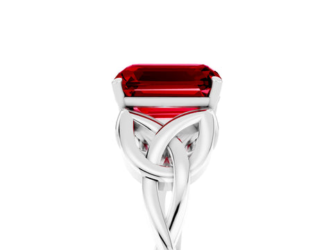 White gold Emerald Cut Ruby Solitaire Celtic Knot Ring with Four-Prong Setting_17