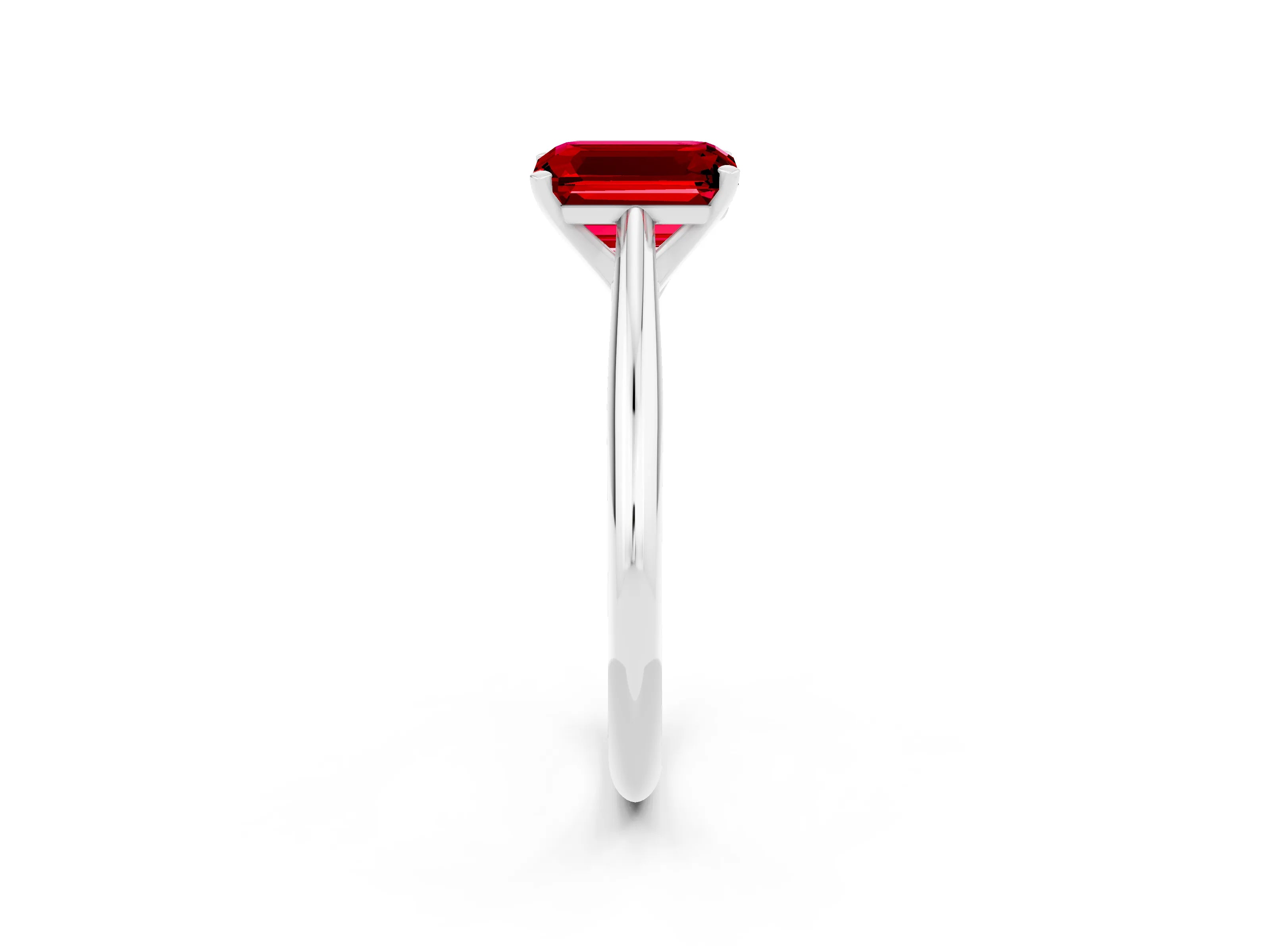 White gold Emerald Cut Ruby Solitaire Engagement Ring with Cathedral Setting and Four-Prong Mount_14