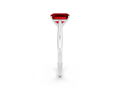 White gold Emerald Cut Ruby Solitaire Engagement Ring with Cathedral Setting and Four-Prong Mount_14