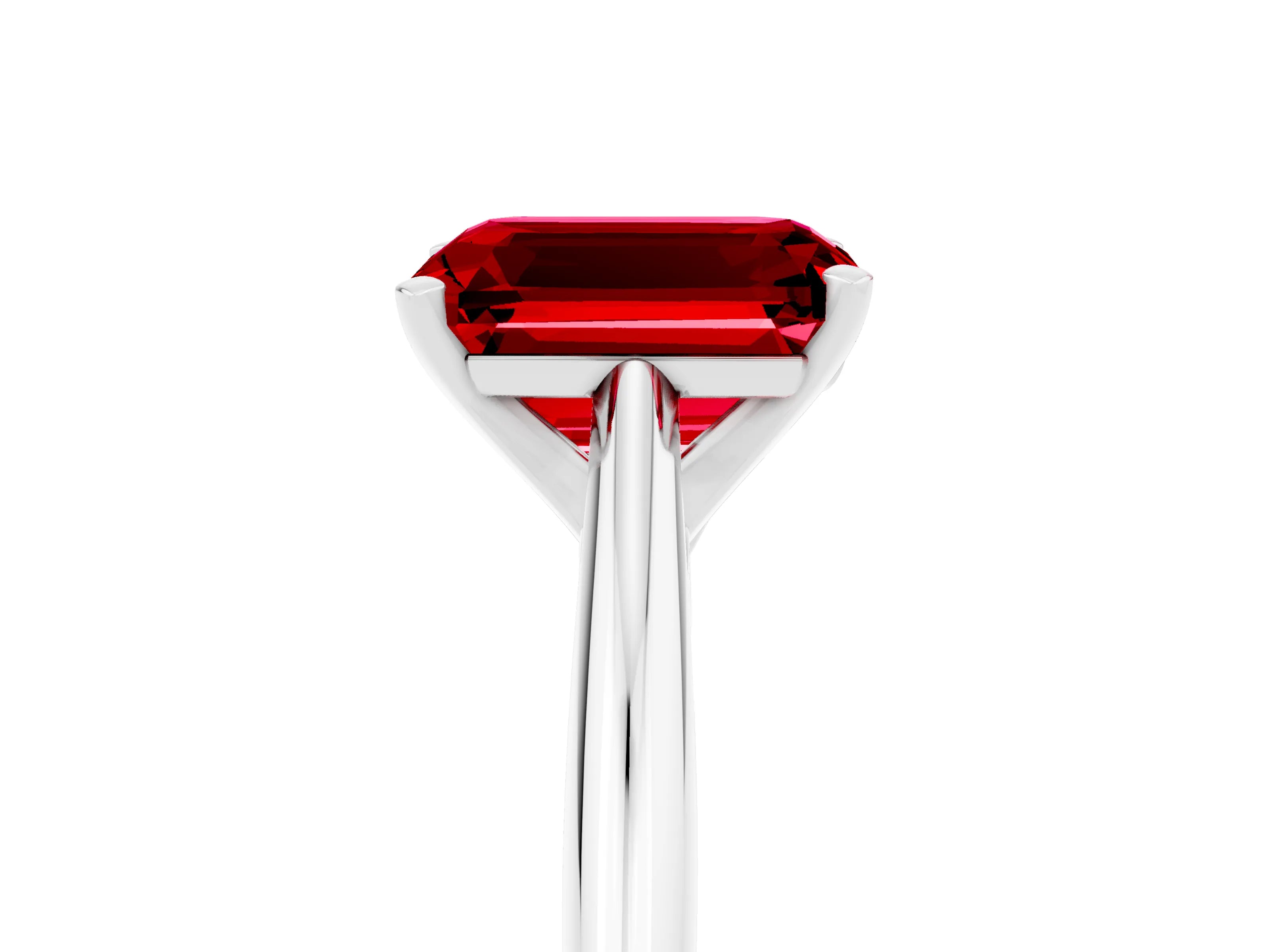 White gold Emerald Cut Ruby Solitaire Engagement Ring with Cathedral Setting and Four-Prong Mount_17