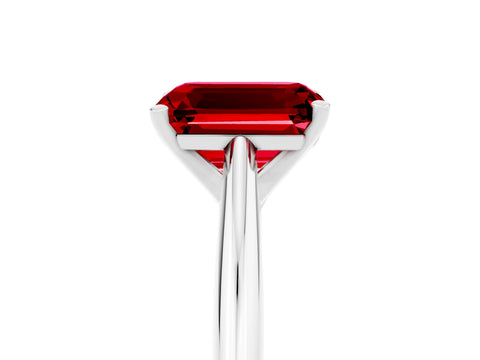 White gold Emerald Cut Ruby Solitaire Engagement Ring with Cathedral Setting and Four-Prong Mount_17