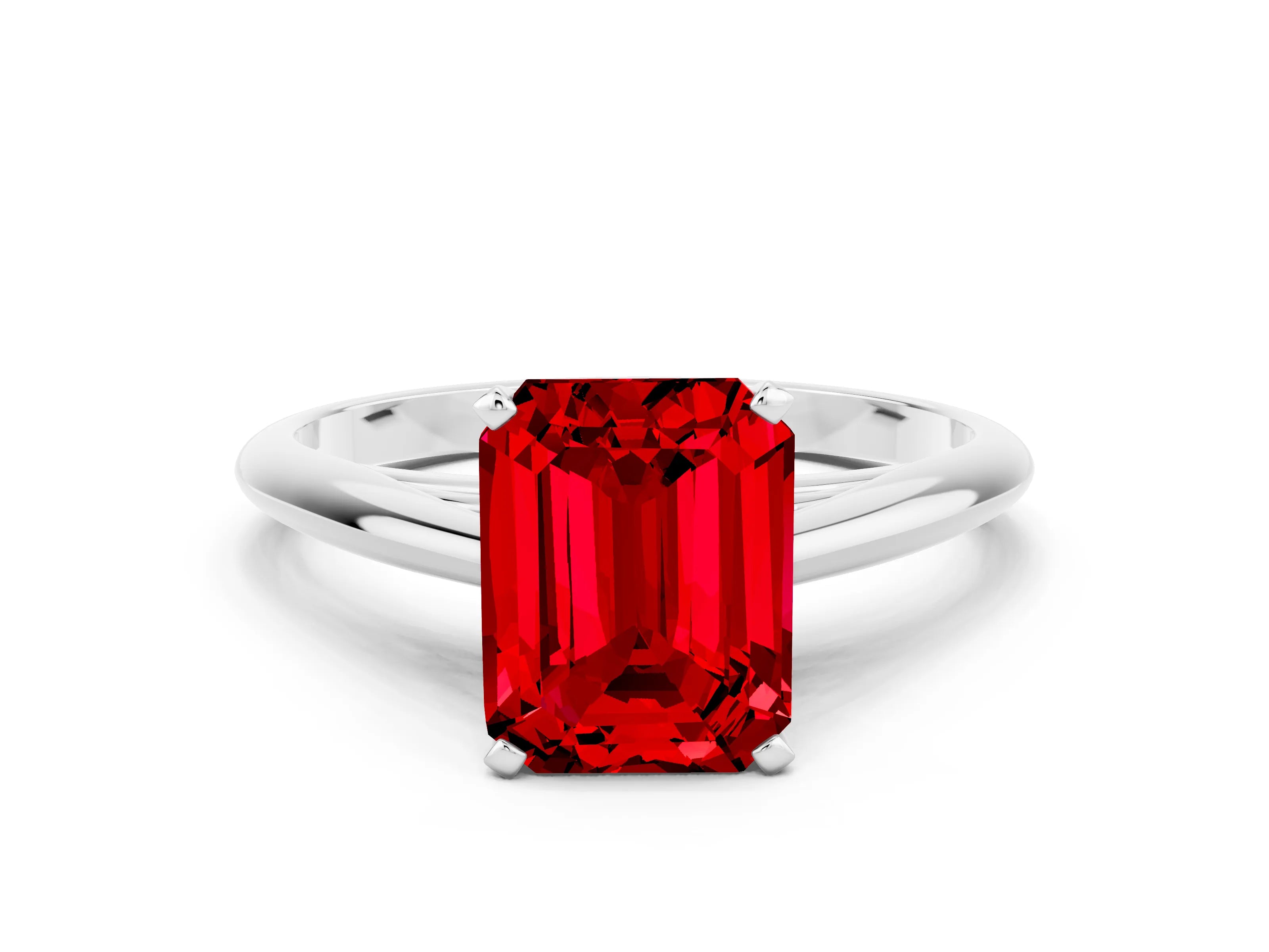 White gold Emerald Cut Ruby Solitaire Engagement Ring with Cathedral Setting and Four-Prong Mount_24