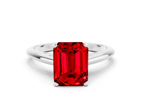 White gold Emerald Cut Ruby Solitaire Engagement Ring with Cathedral Setting and Four-Prong Mount_24