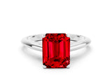 White gold Emerald Cut Ruby Solitaire Engagement Ring with Cathedral Setting and Four-Prong Mount_30
