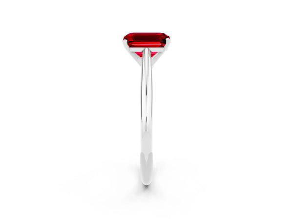 White gold Emerald Cut Ruby Solitaire Engagement Ring with Cathedral Setting and Four-Prong Mount