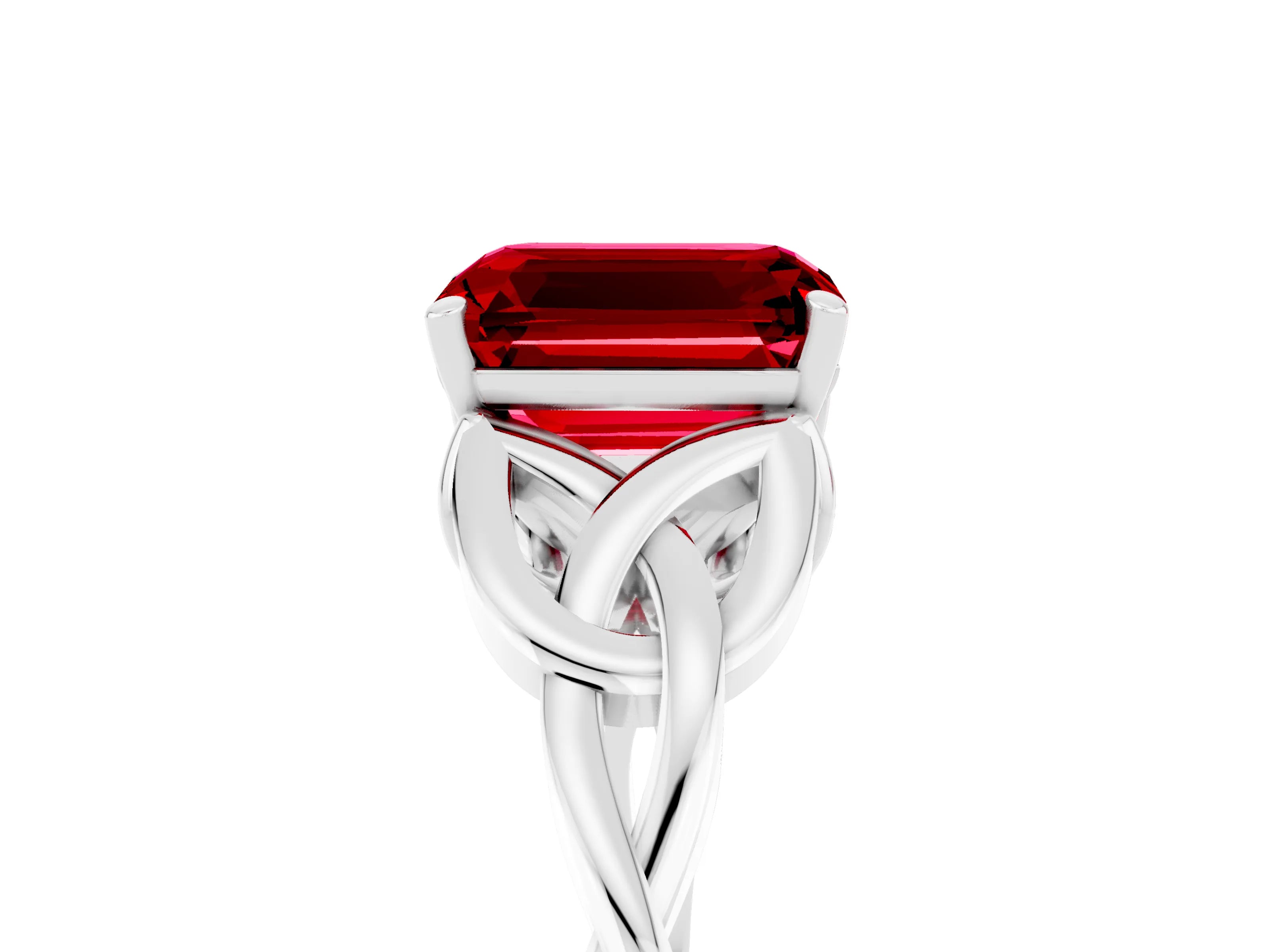 White gold Emerald Cut Ruby Solitaire Engagement Ring with Celtic Knot Band and Four-Prong Setting_5