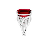 White gold Emerald Cut Ruby Solitaire Engagement Ring with Celtic Knot Band and Four-Prong Setting_5