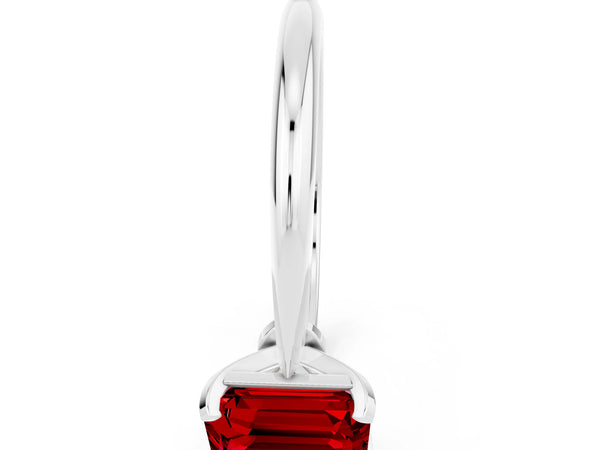 White gold Emerald Cut Ruby Solitaire Engagement Ring with Classic Band and Four-Prong Setting