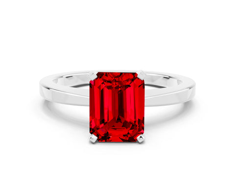 White gold Emerald Cut Ruby Solitaire Engagement Ring with Classic Band and Four-Prong Setting_24