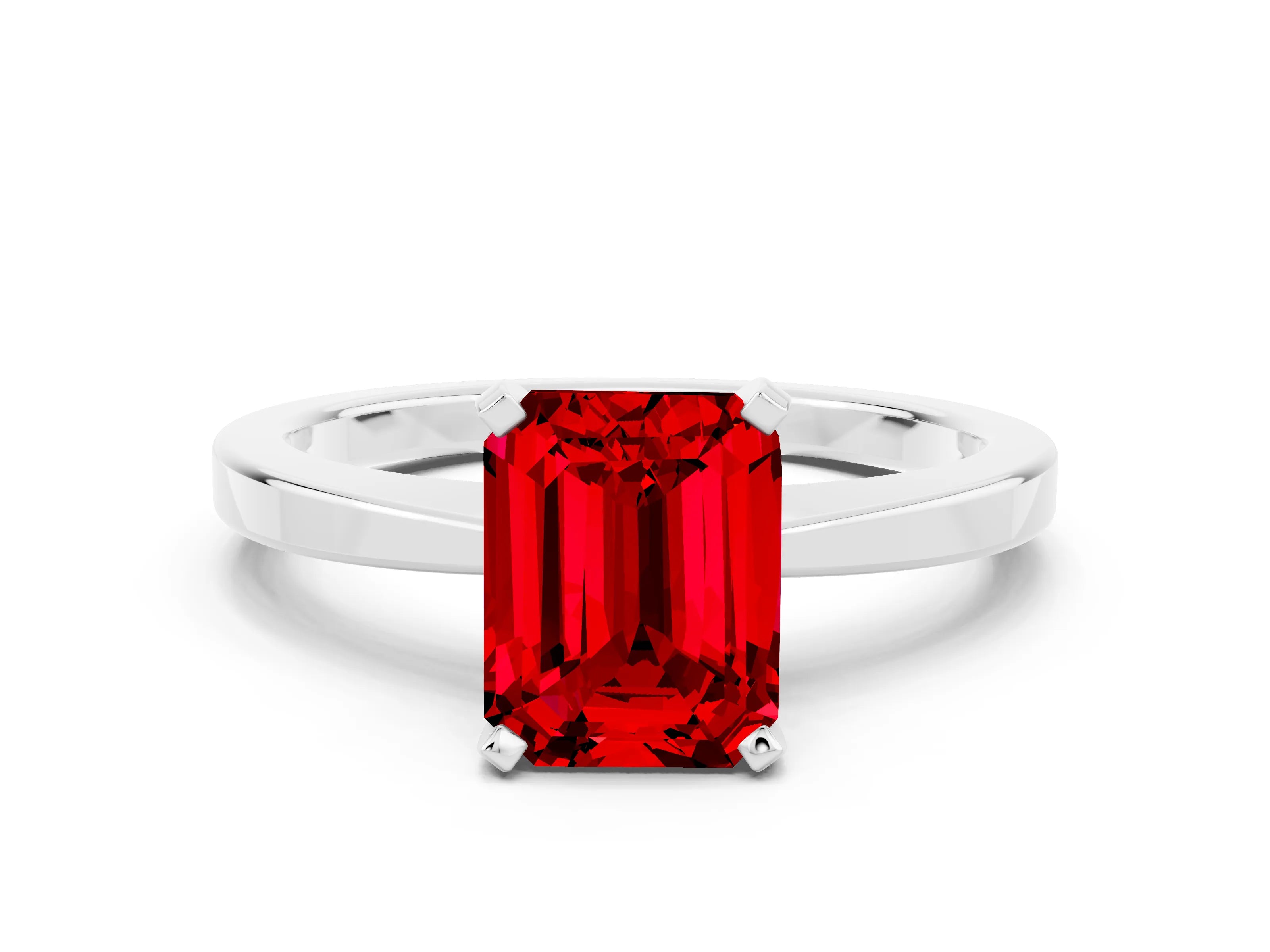 White gold Emerald Cut Ruby Solitaire Engagement Ring with Classic Band and Four-Prong Setting_24